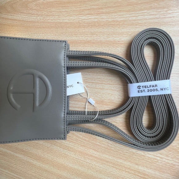 Telfar Small Shopping Bag Double Strap Crossbody Vegan Leather Gray NWT - Picture 6 of 10